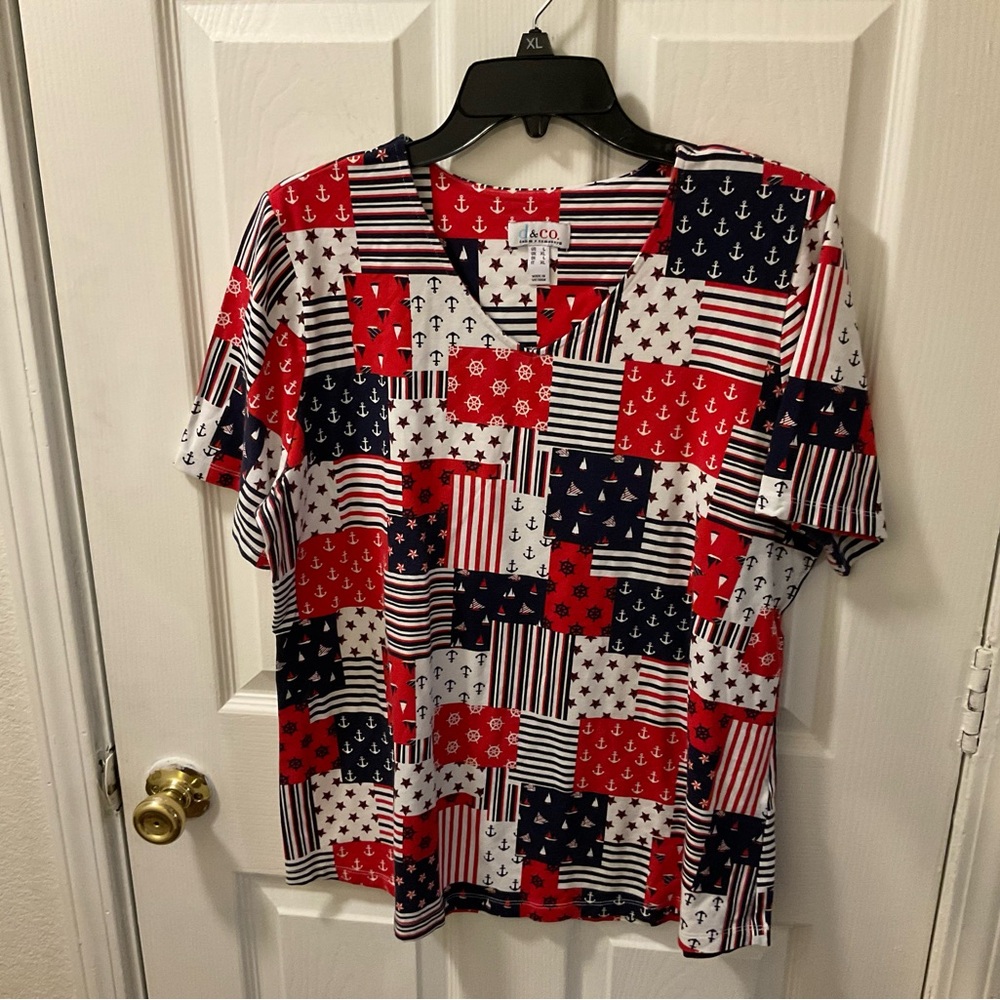 CO Red and Blue Short Sleeve Tee Patchwork Design